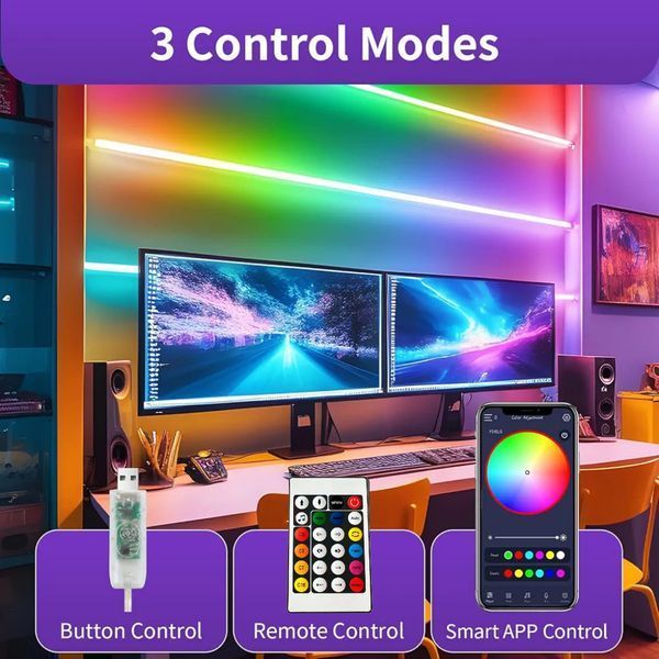 Розумна Неонова LED Стрічка RGBIC 5м (Dream Color) з Bluetooth та Пультом | Гнучкий Неон від USB 5V 2597181699 фото