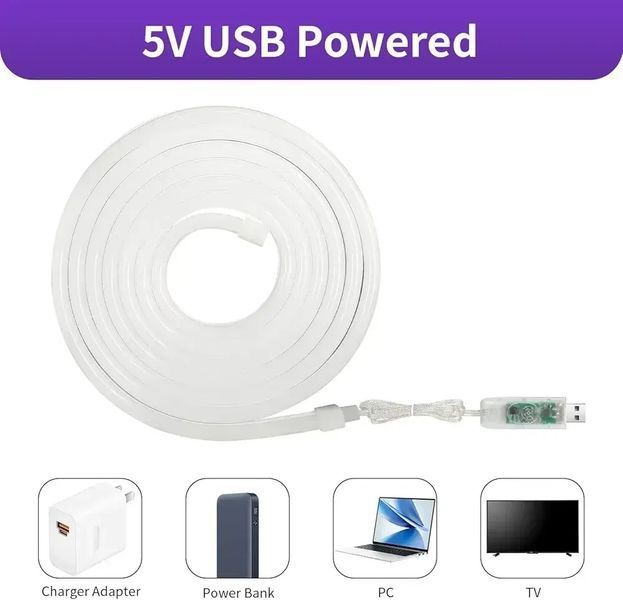 Розумна Неонова LED Стрічка RGBIC 5м (Dream Color) з Bluetooth та Пультом | Гнучкий Неон від USB 5V 2597181699 фото