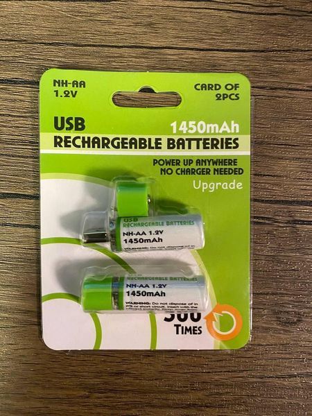 USB акумулятор пальчиковий 1450mAh (тип AA), ціна за набор 2 шт 1766124586 фото