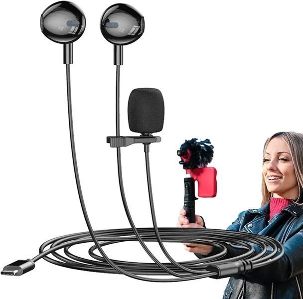 Стрим-навушники з петличним мікрофоном EviKoo USB Lavalier Microphone з роз'ємом Type-С 2536249176 фото