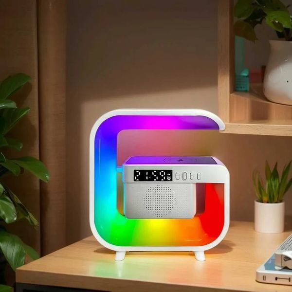 Смарт-лампа G3 Mini RGB-нічник Bluetooth-колонка з бездротовою зарядкою і FM радіо 3-в-1 Білий 2478302194 фото