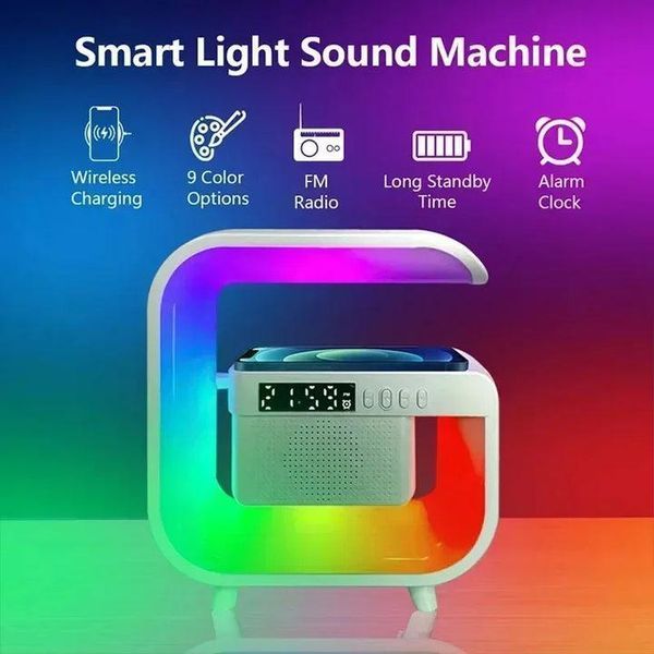 Смарт-лампа G3 Mini RGB-нічник Bluetooth-колонка з бездротовою зарядкою і FM радіо 3-в-1 Білий 2478302194 фото